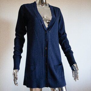 Navy Long Cardigan with Black Buttons